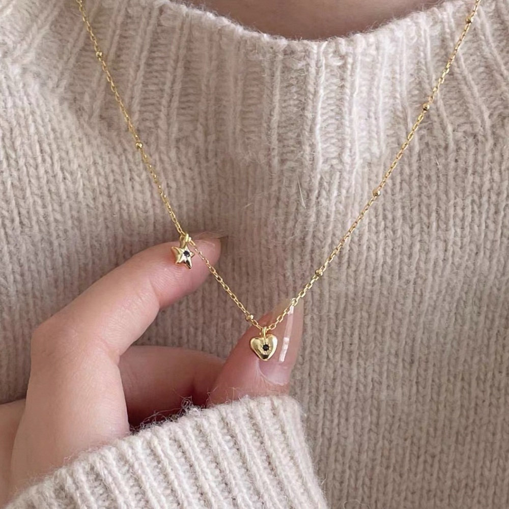 Gold Heart and Star Pendant Necklace